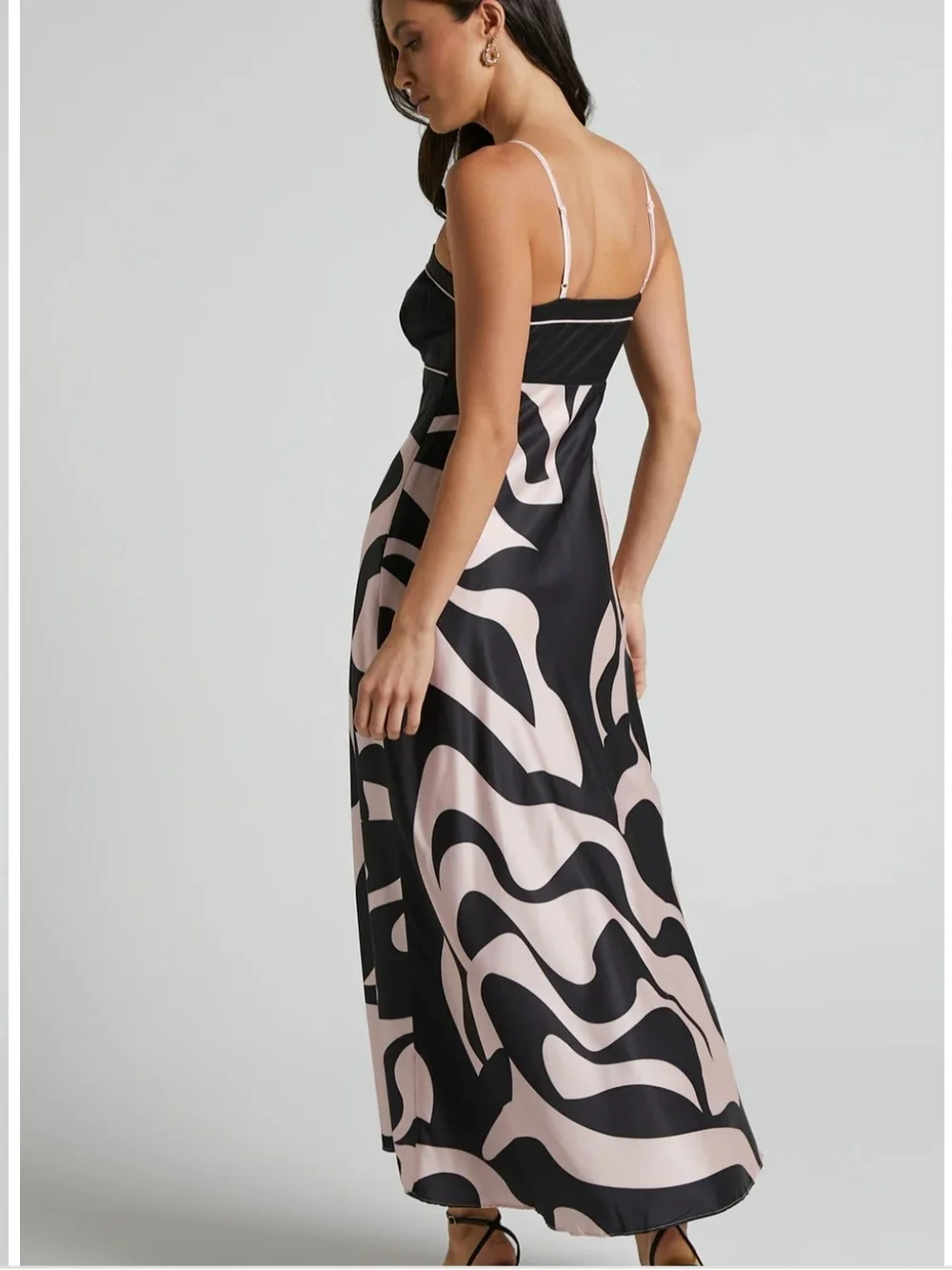 Petal & Pup Dress Size 14 New Satin Midi Side Zip Pink Black Abstract Print - Picture 3 of 14